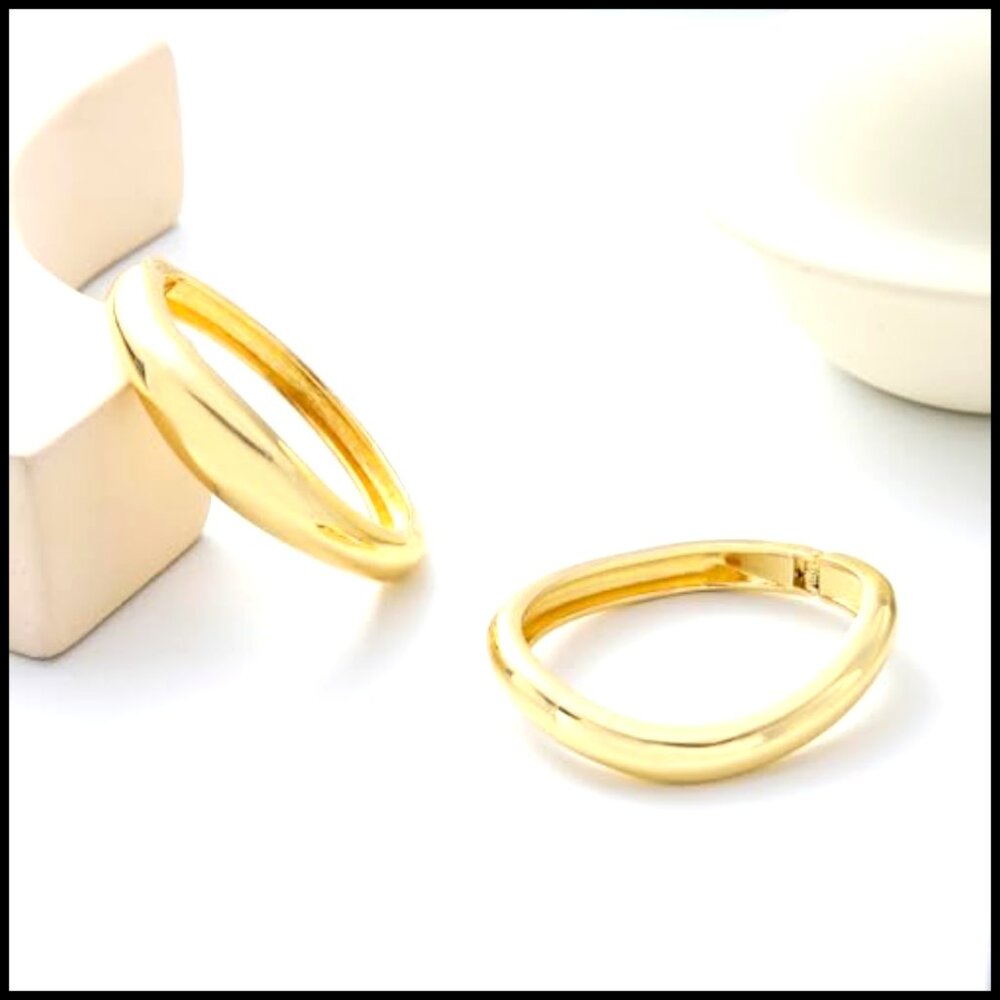 Gold Hinged Cuff Bangle Bracelets Stackable Chunk… - image 5